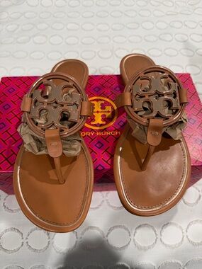 Tory Burch Brown Miller Logo Thong Sandals
